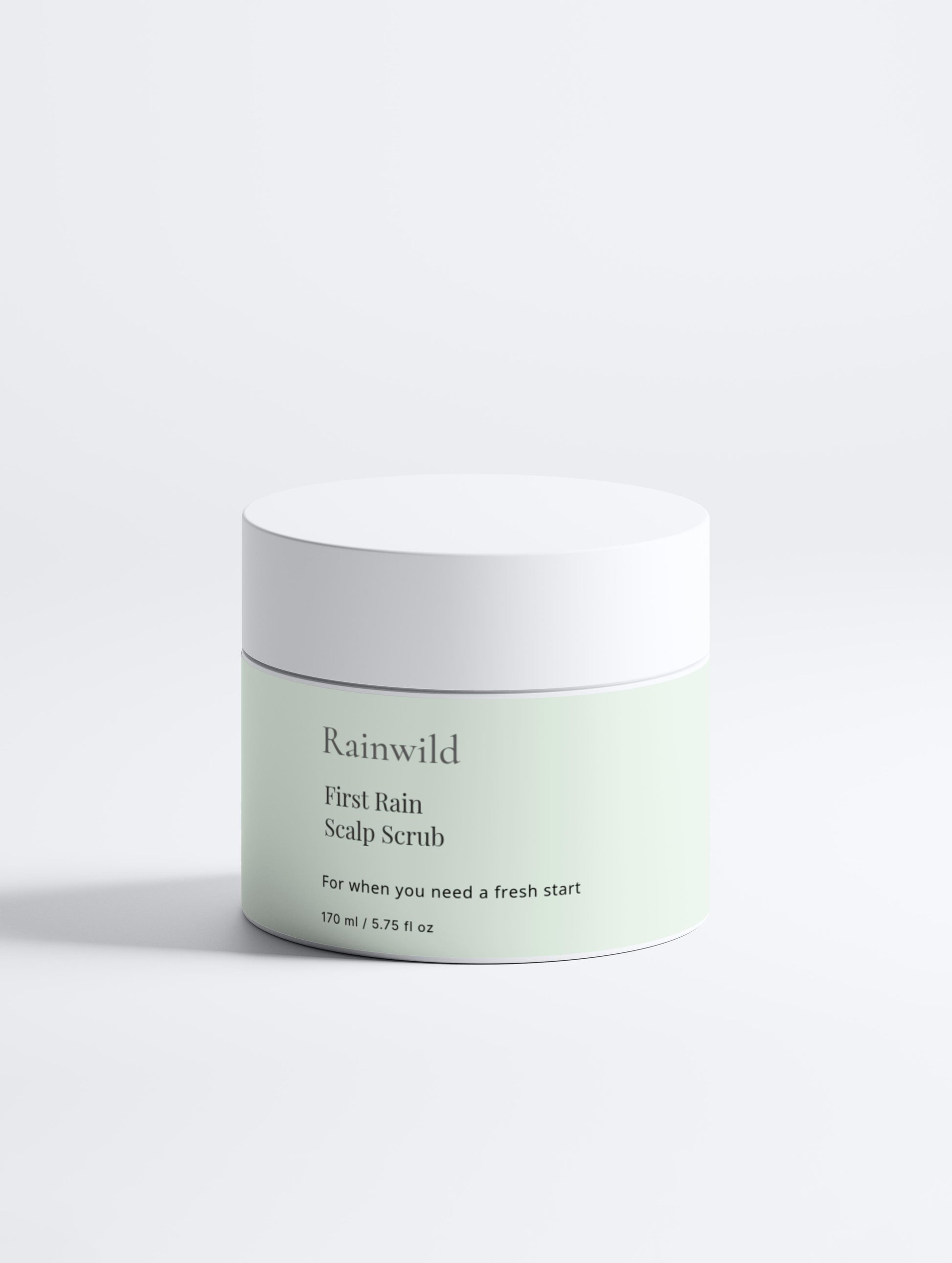 Jar of Rainwild First Rain Scalp Scrub on a light gray background