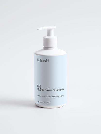 Bottle of Rainwild Lull Moisturising Shampoo on a white background