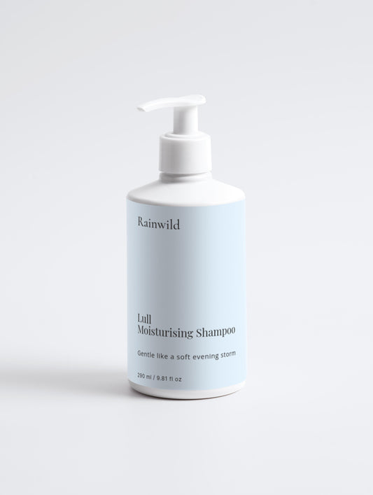 Bottle of Rainwild Lull Moisturising Shampoo on a white background